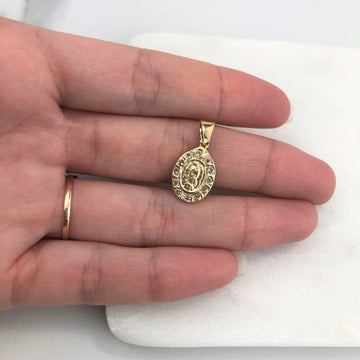 18K Gold Layered Oro Laminado Clear Cubic Zirconia Our Lady of Guadalupe (Virgen de Guadalupe) Medal Pendant Wholesale 31.0116/1